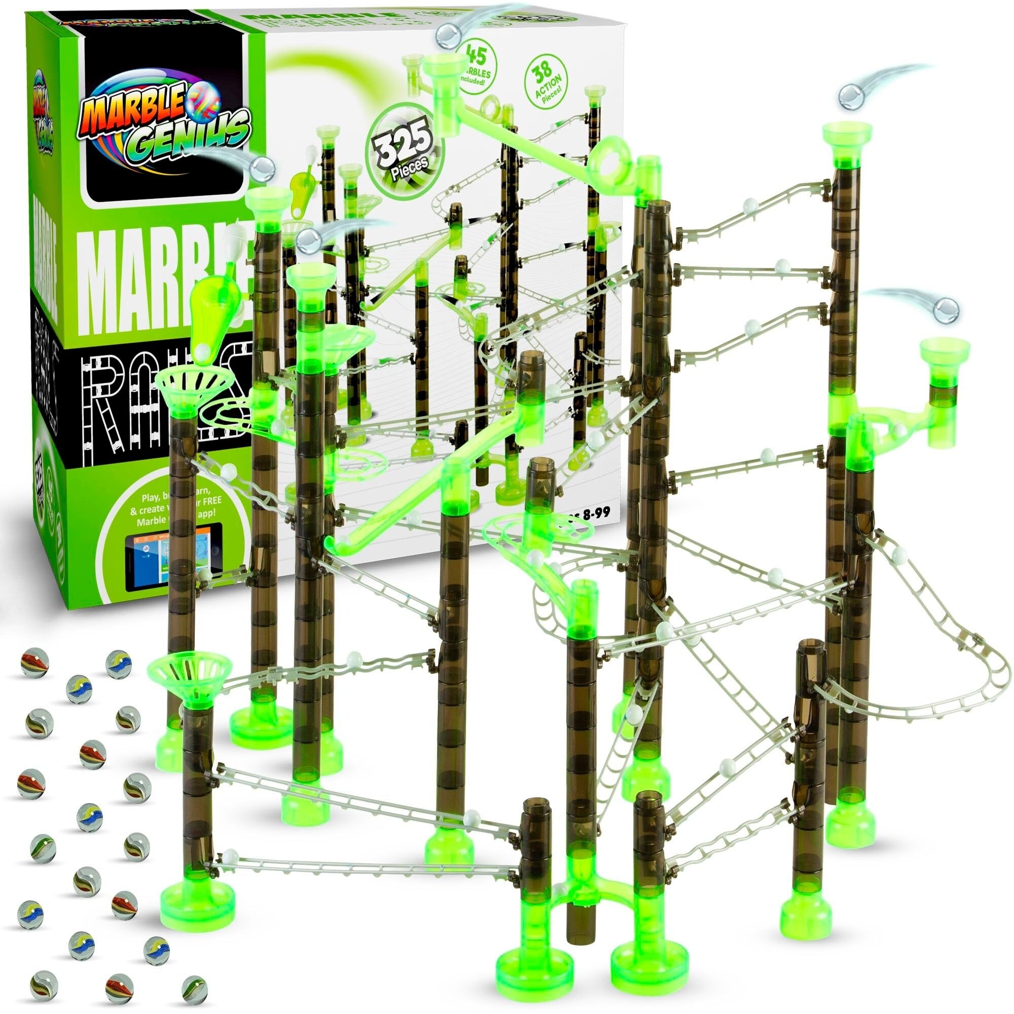 Marble Genius 325-Piece Marble Rails Super Set, STEM Toy for Kids